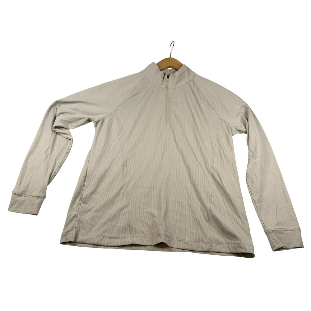 Mondetta Mens Beige Ribbed Quarter Zip Pullover Athletic Long Sleeve Top Large
